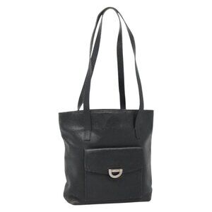Authentic CELINE Shoulder Bag Leather Black Silver